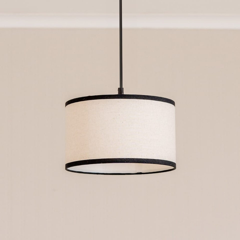 image 1 of ValueLights Eva Natural Linen Fabric Black Trim Small Light Shade | Black
