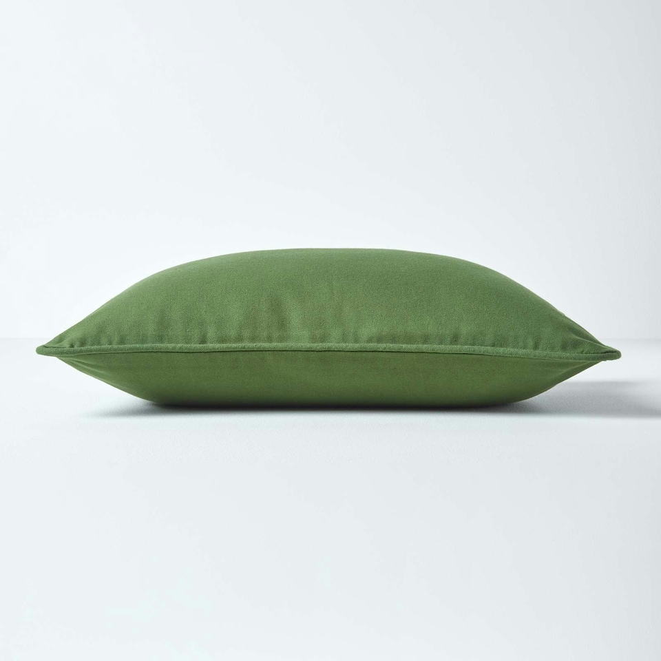 image 1 of Homescapes Cotton Plain Olive Green Cushion Cover - 60 x 60 cm Green