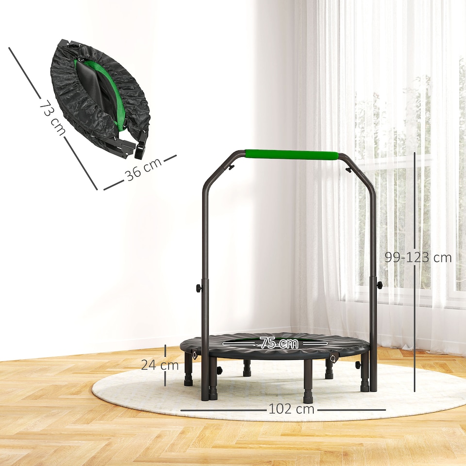 image 1 of HOMCOM 40" Foldable Mini Fitness Trampoline w/ Foam Handle, Green