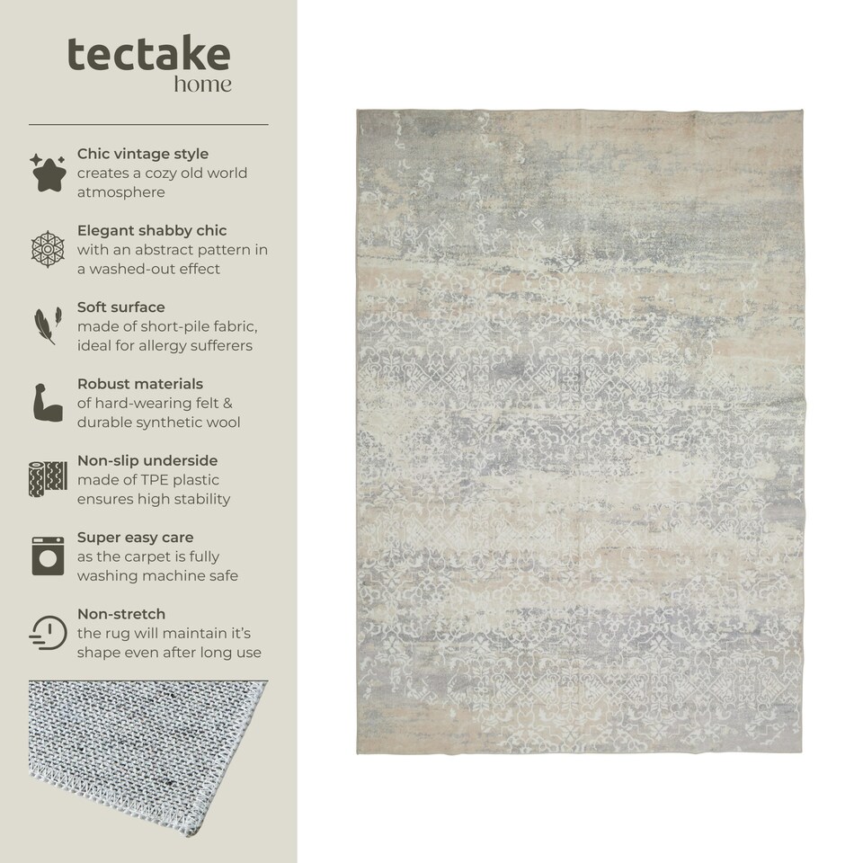 image 1 of Washable Rug Dalia - various sizes, faded pattern, easy-care short pile, non-slip Cream | 170 x 120 cm