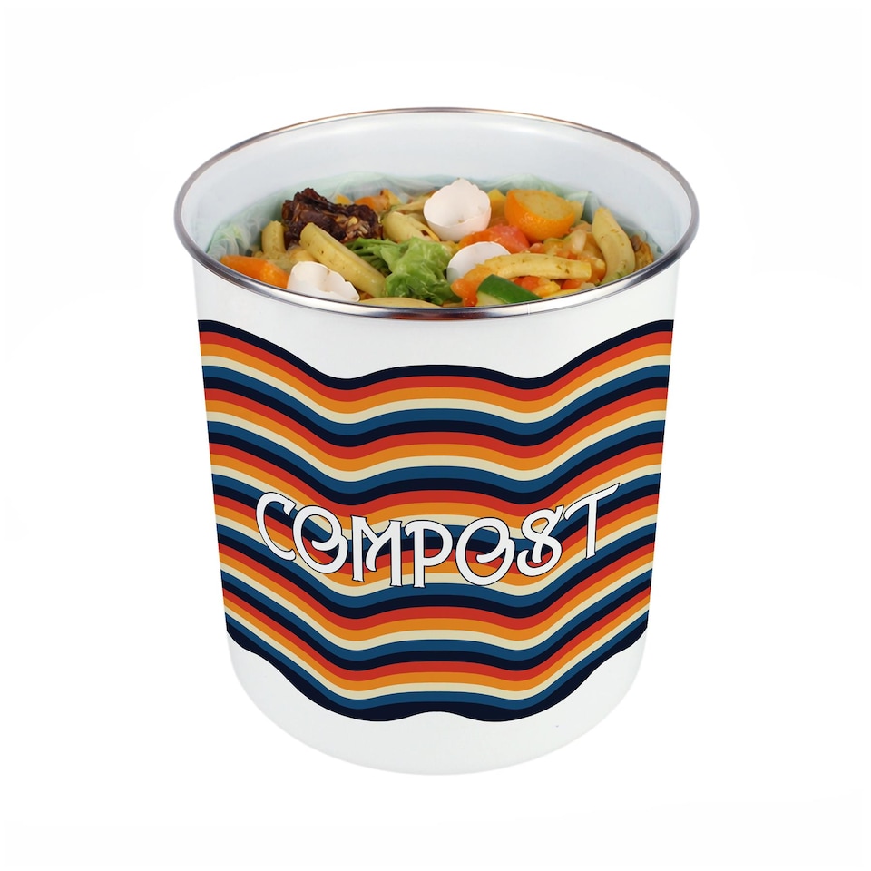 image 1 of Retro Waves Compost Caddy - Metal 2L Decorative Kitchen Food Waste Bin