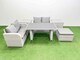 image 1 of Fimous 6 Pieces Outdoor PE Rattan Sofa Set Patio Garden Furniture Sets with Cushions 2 Side Tables Big Stool Light Grey