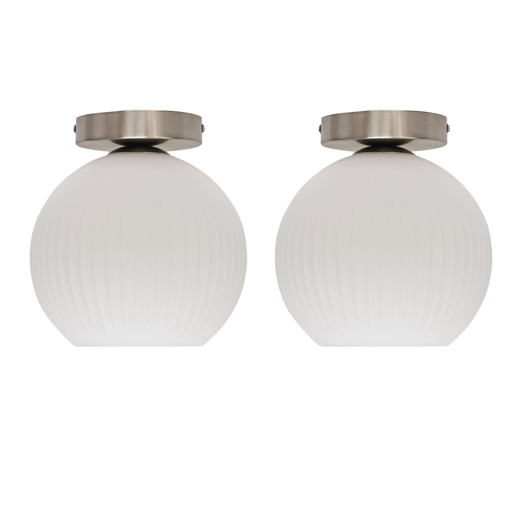 First Choice Lighting Set of 2 Betchley - White Glass Satin Nickel Ceiling Light Fittings