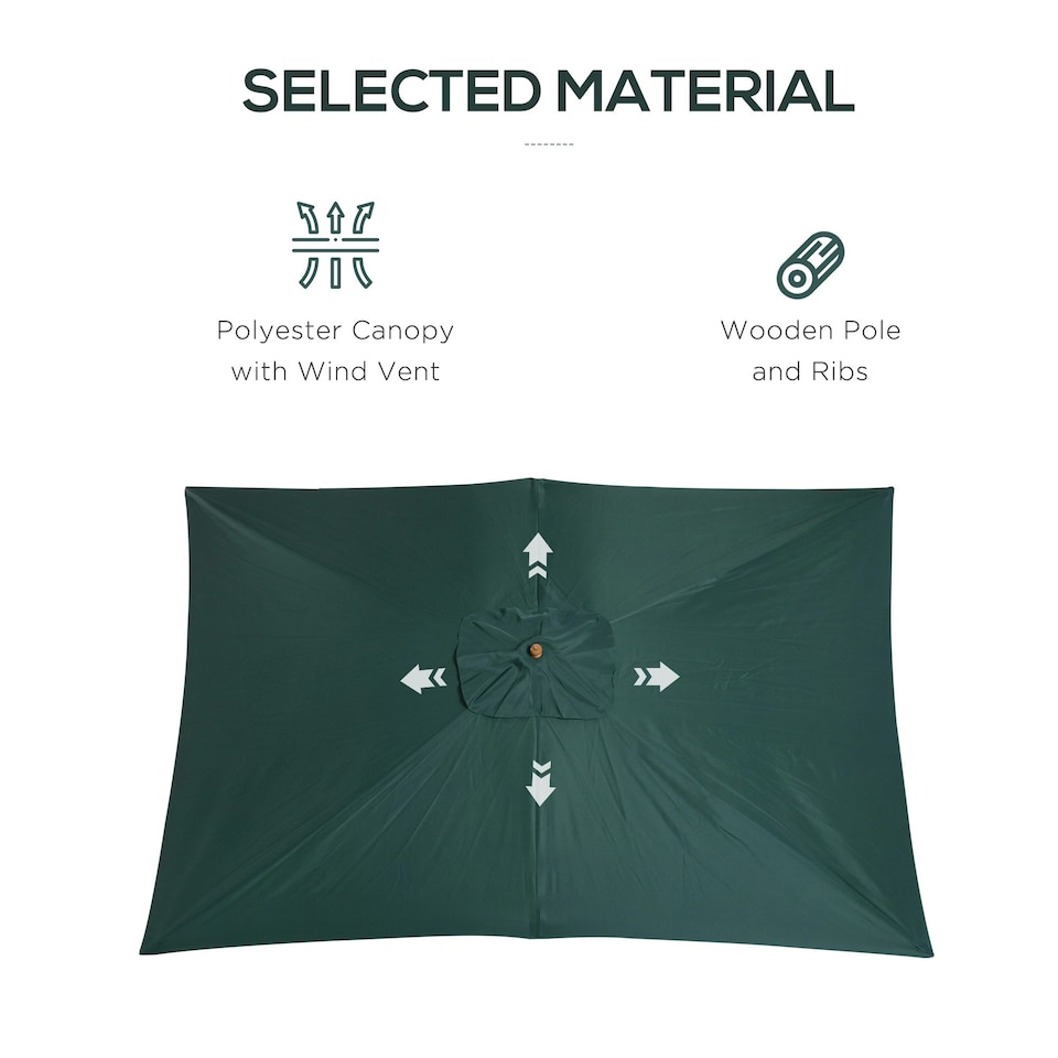 image 1 of Outsunny Wooden Garden Parasol Sun Shade Patio Umbrella Canopy Green