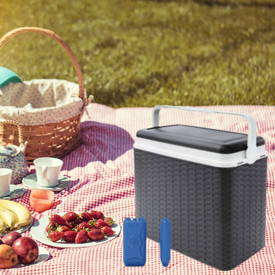 image 1 of 24L Rattan Design Cooler Lunch Box with 2 Ice Packs | Black | 1
