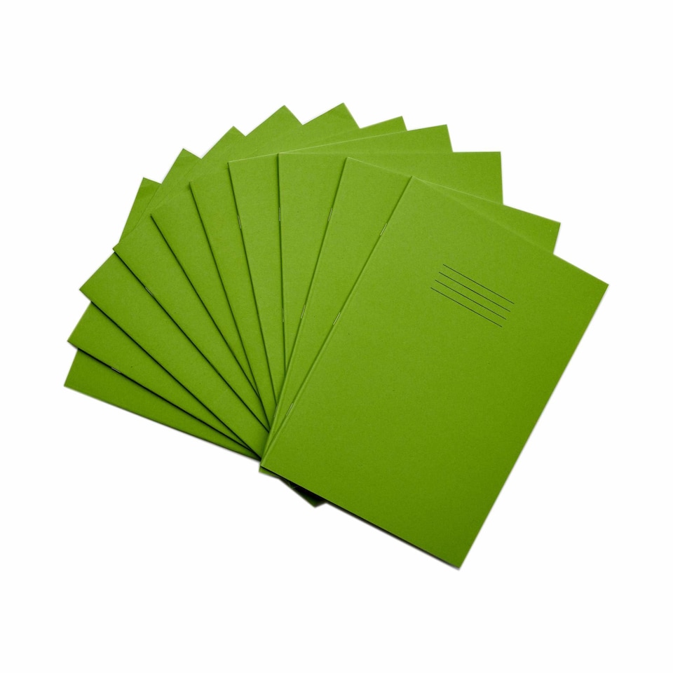 image 1 of Rhino 32 Page Blank & 12mm Lined Exercise Book Light Green A5+ 9 x 7 inches 10 Pack