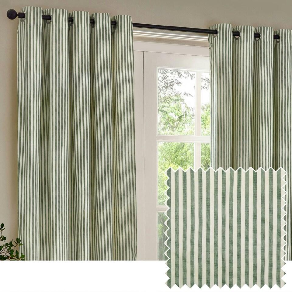 image 1 of Yard Hebden Striped Cotton Forest Eyelet Curtains 117 x 183cm