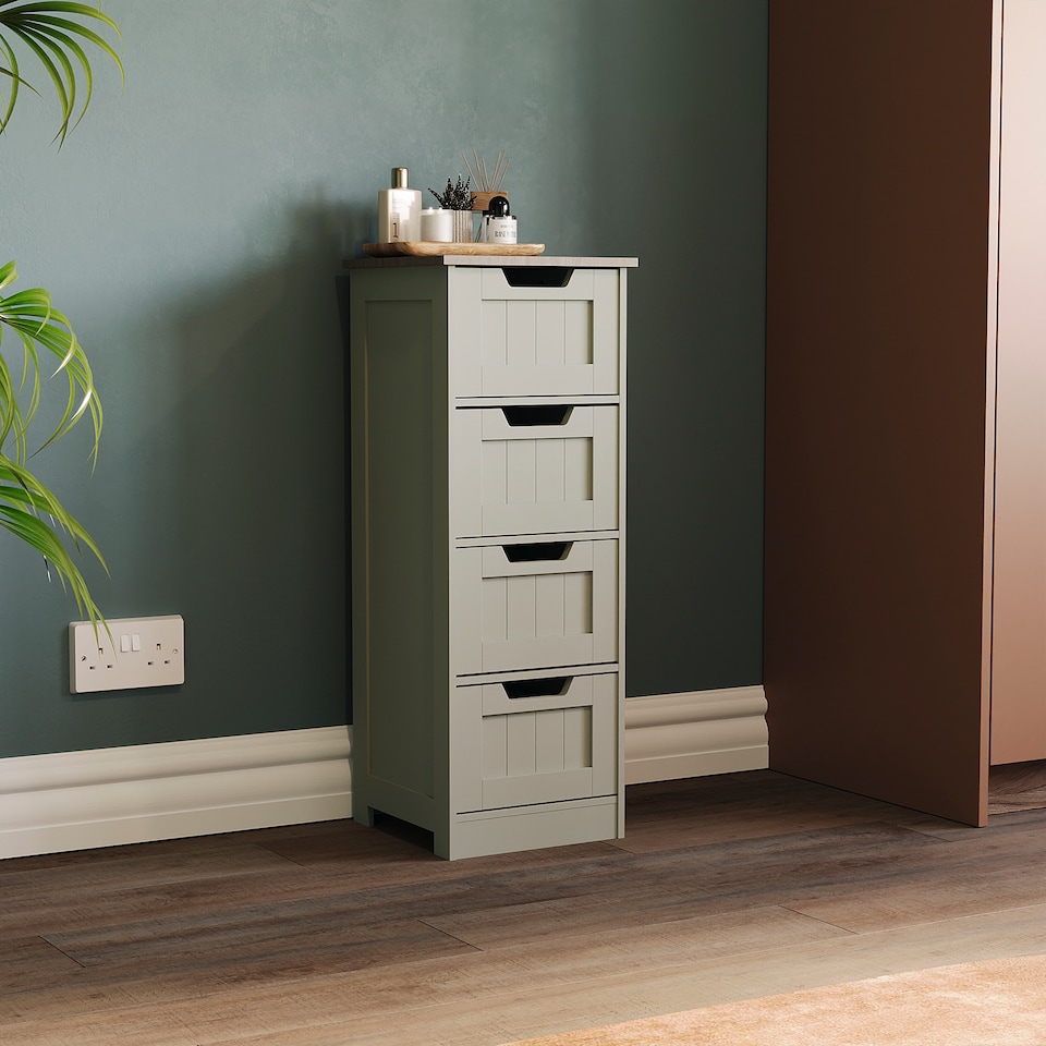 image 1 of Bath Vida Priano 4 Drawer Freestanding Bathroom Storage Cabinet, Grey & Oak | Grey | Grey & Oak | 1