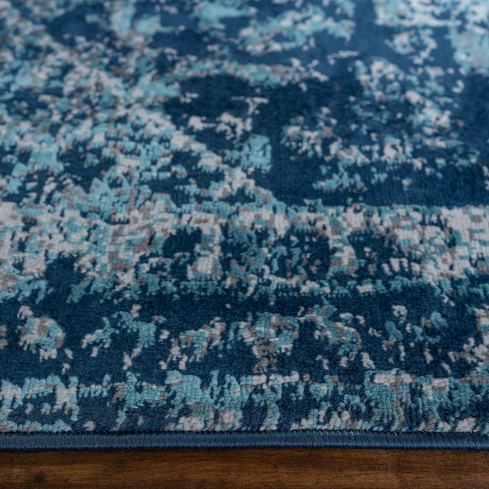 image 1 of KUKOON Navy Blue Traditional Medallion Bordered Living Area Rug 80cm x 150cm | Blue