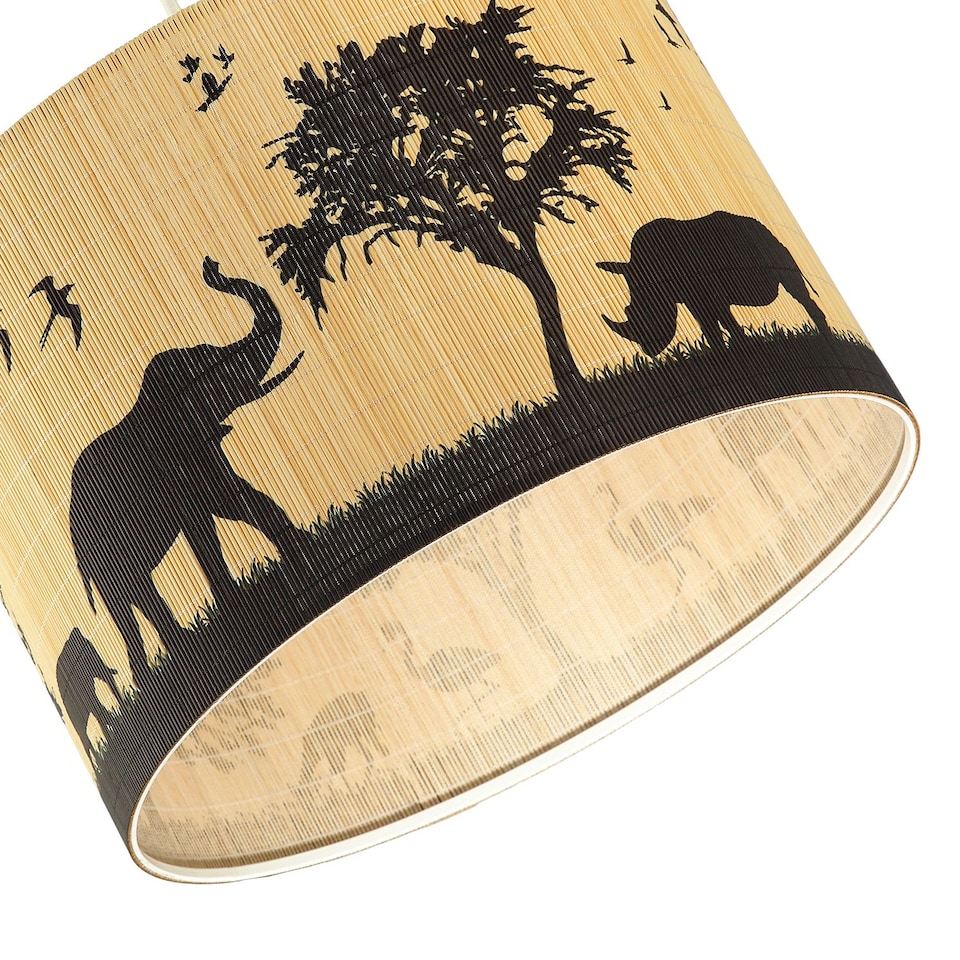 image 1 of Modern Safari Bamboo Pendant Light Shade with Black Animals and Trees | Brown | Brown | 1