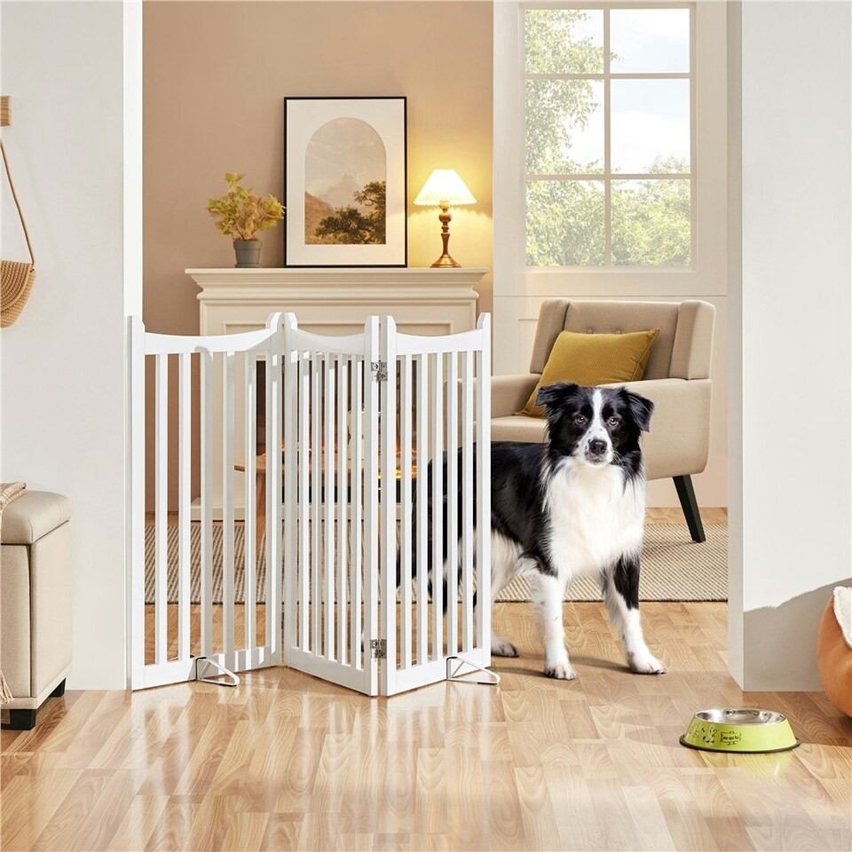 image 1 of Yaheetech 3-Panel Pet Puppy Fence with Two Support Feet, 50 × 90.5 cm White