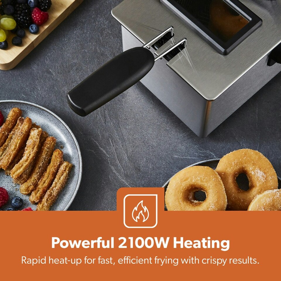 image 1 of GEEPAS Deep Fat Fryer 3L | Food Grade Stainless Steel with Viewing Window, Silver