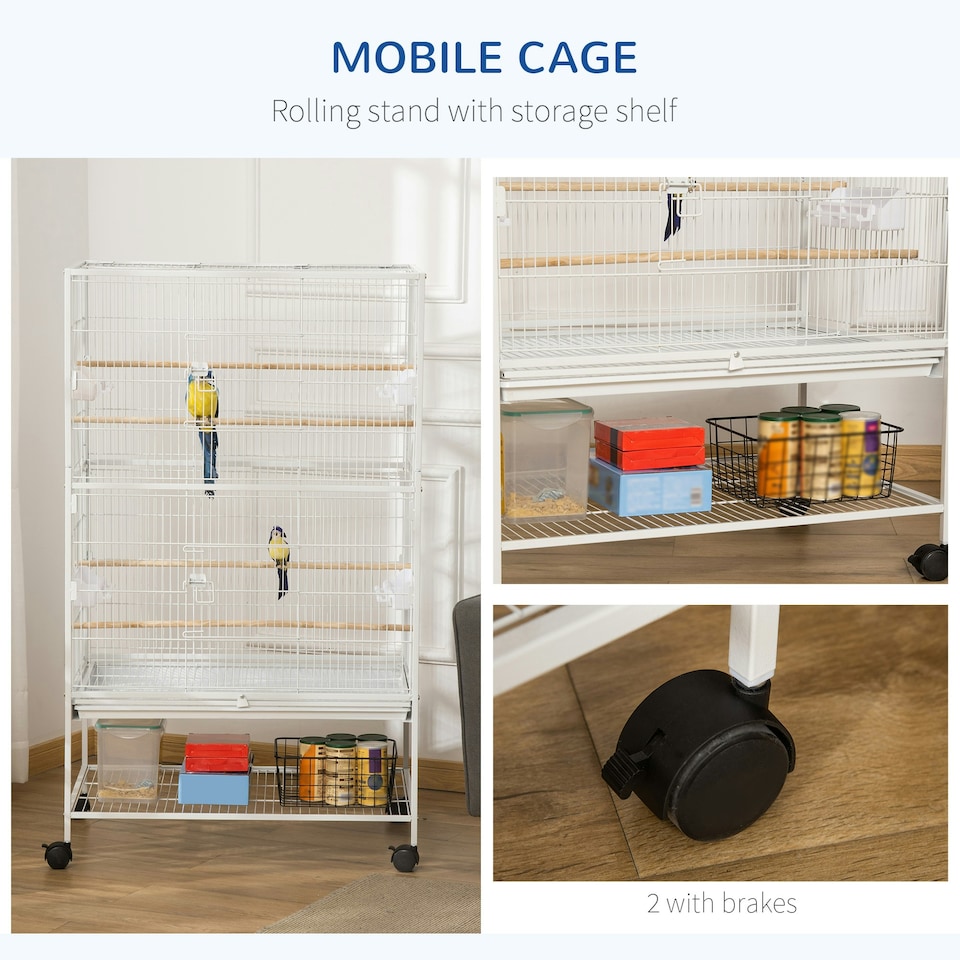 image 1 of PawHut Large Bird Cage Budgie Cage for Finch Canaries Parrot with Stand White