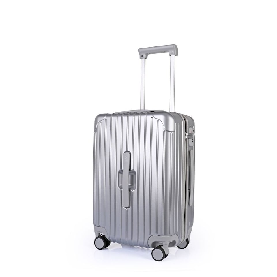 image 1 of Lightweight Hard Shell Carry-On Suitcase with Cupholder | Silver | Cabin Bag