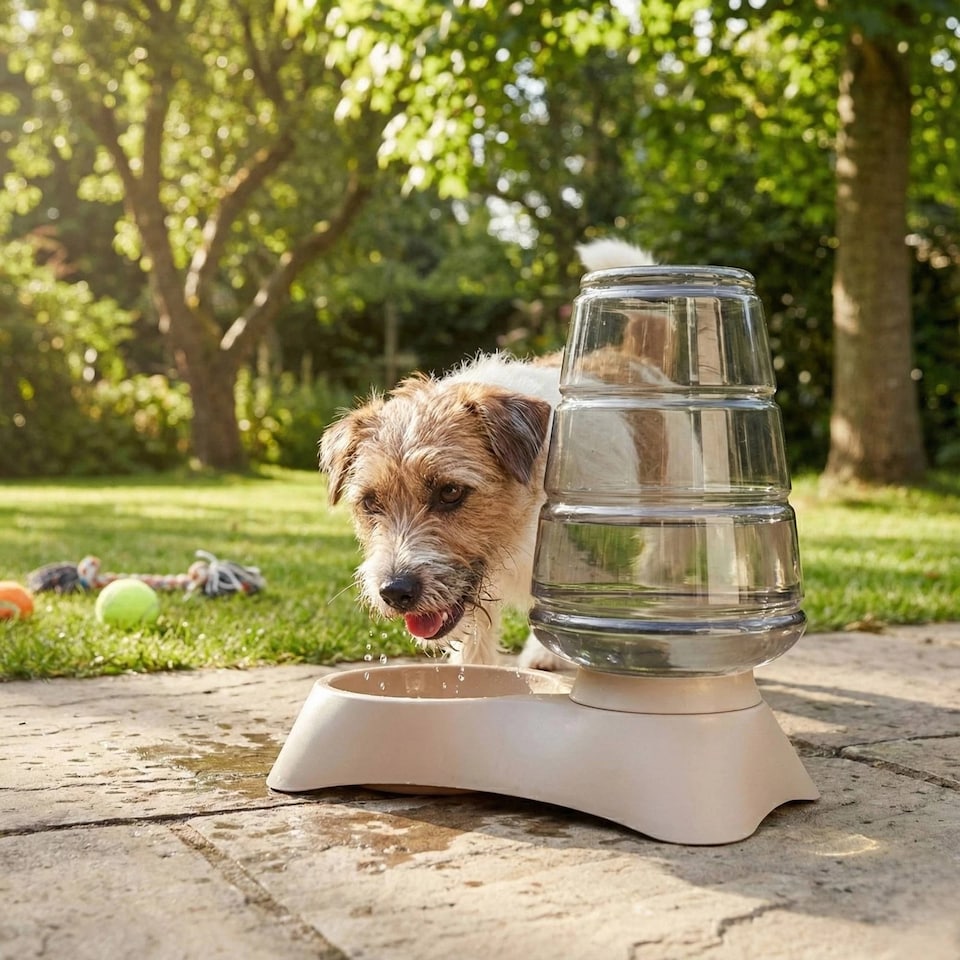 image 1 of Cat Dog Pet Feeder Automatic Water Dispenser Fountain Drinks Drinking Bowl Dish | Brown | Grey & Brown | 3.8 Litre | 1