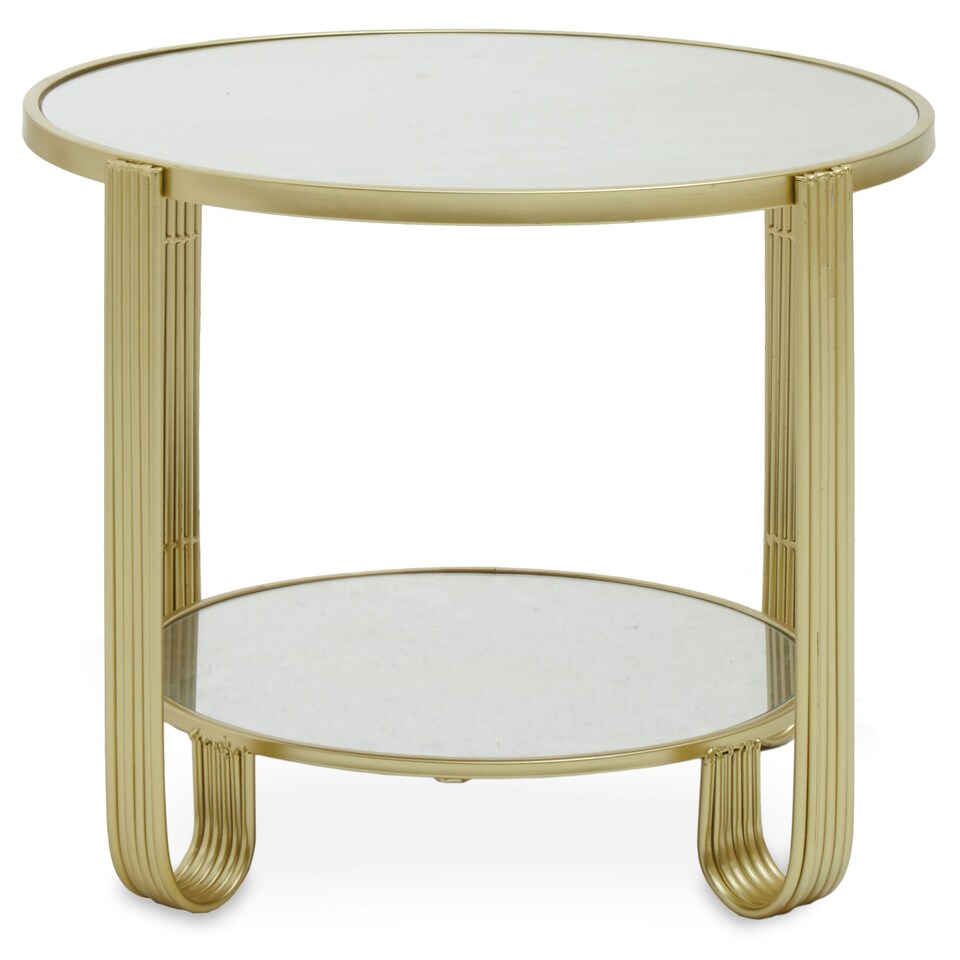 image 1 of Interiors by Premier Modern Design Round Mirrored Top Gold Frame Table, Versatile Bedside Table, Easily Maintained Small Table Gold
