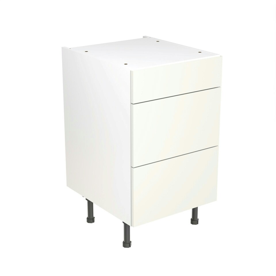 image 1 of 3 Drawer Base Unit 500mm w/ Value Slab Cabinet Door - Standard Matt White White | Standard Matt White