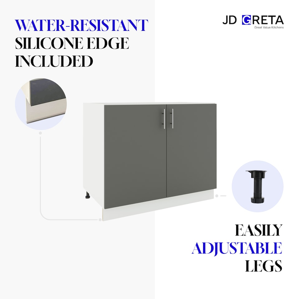 image 1 of JD Greta Adjustable Legs Kitchen Base Unit 400mm Storage Cabinet With Door Shelf 40cm - Navy Blue Matt With Worktop