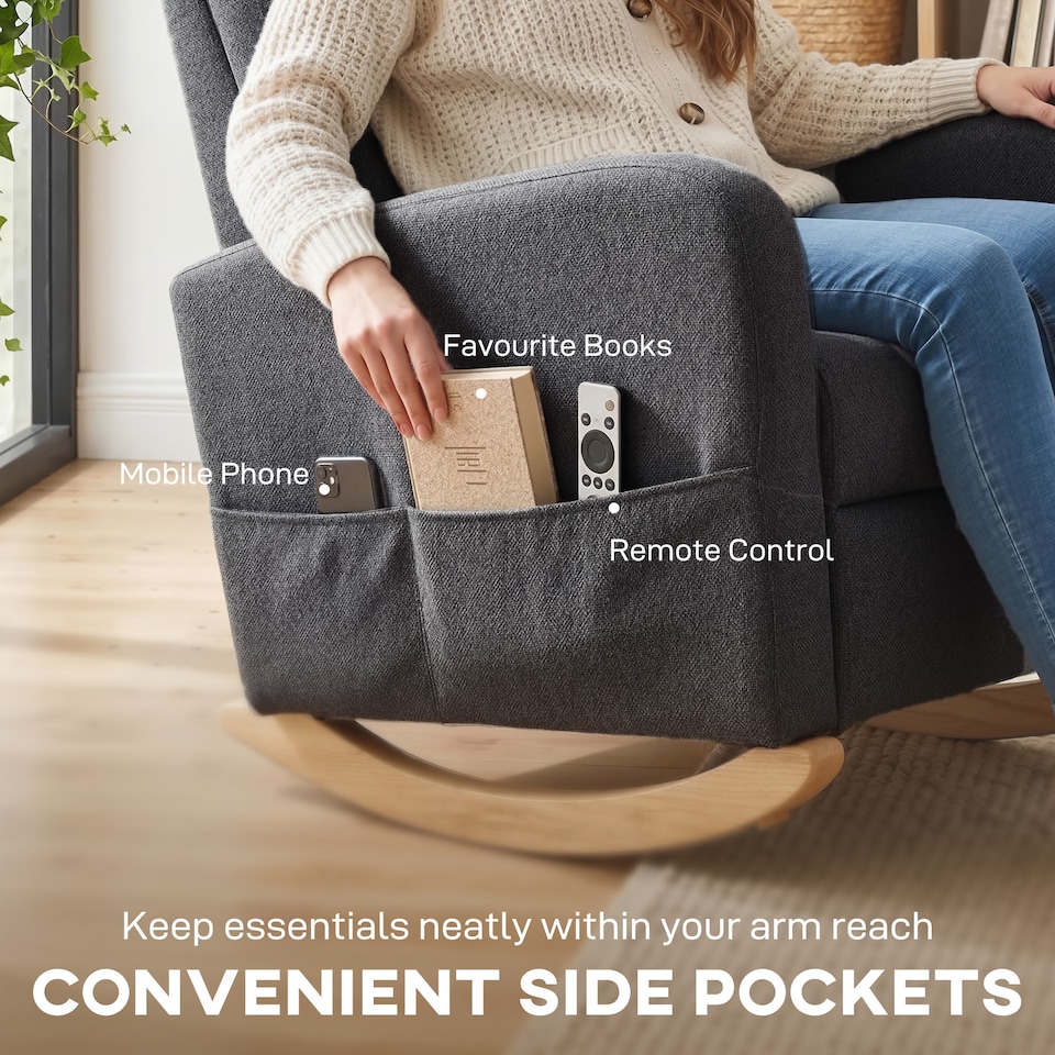 image 1 of HOMCOM Upholstered Rocking Chair with Retractable Footrest Grey