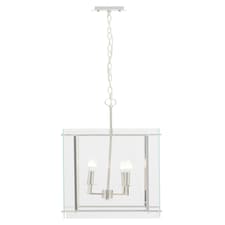 Interiors by Premier Four Bulb Pendant Light, Industrial Style Nickel Finish Ceiling Light, Rectangular Pendant With Glass Shade
