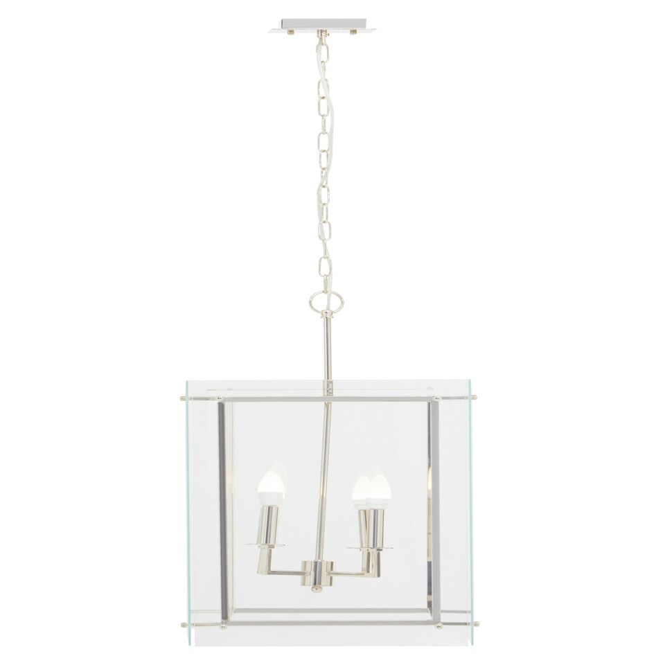 image 1 of Interiors by Premier Four Bulb Pendant Light, Industrial Style Nickel Finish Ceiling Light, Rectangular Pendant With Glass Shade