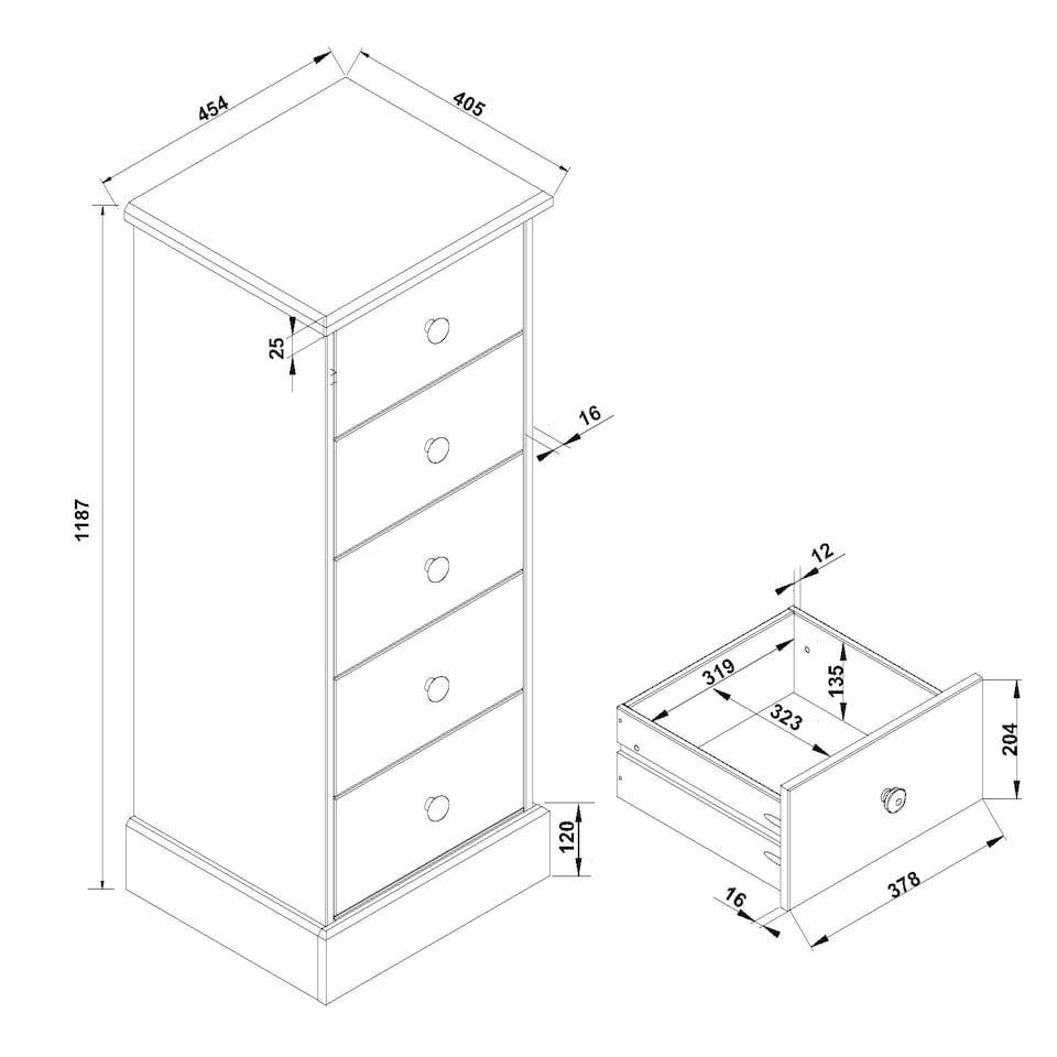 image 1 of Cotswold 5 Drawer Narrow Chest of Drawers - Antique Waxed Pine Bedroom Storage with Turned Handles | Brown | Brown | 1