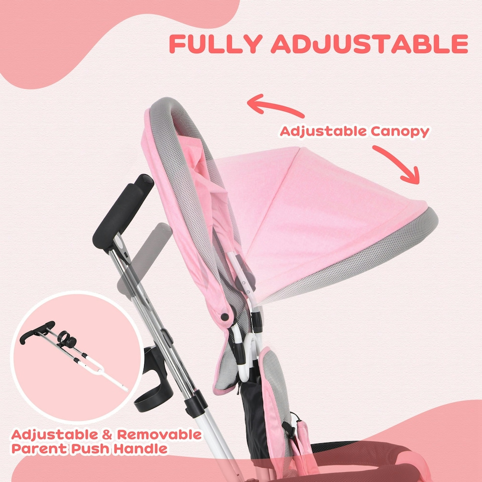 image 1 of HOMCOM 6 in 1 Kids Trike, Stroller with Parent Handle, Pink