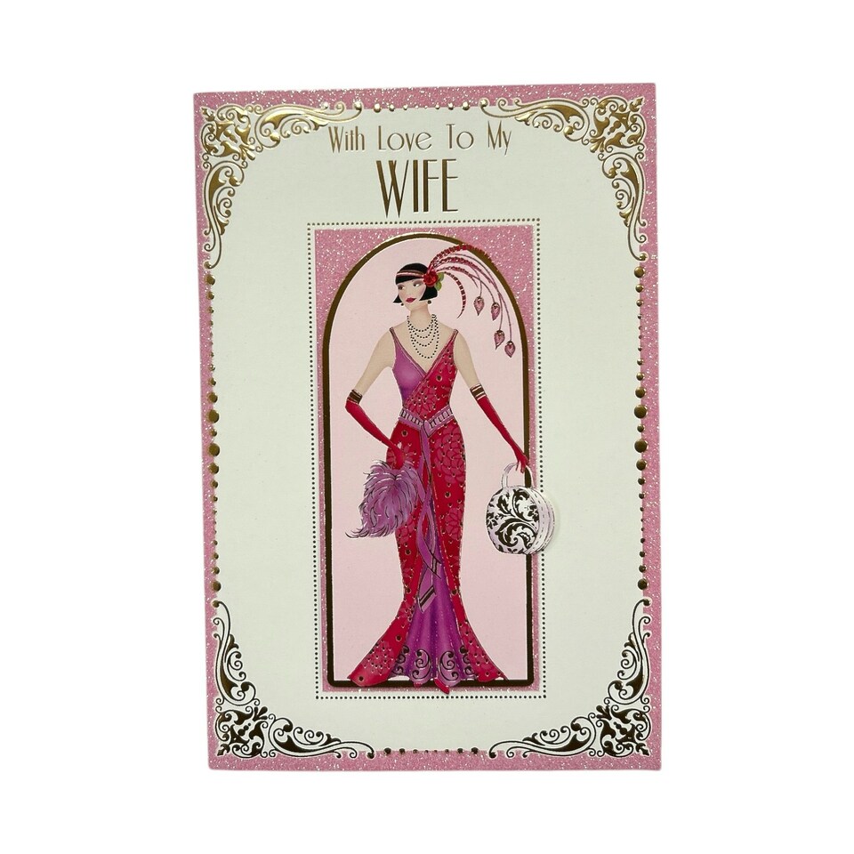 image 1 of To My Wife Lady in Red Dress Design Birthday Card