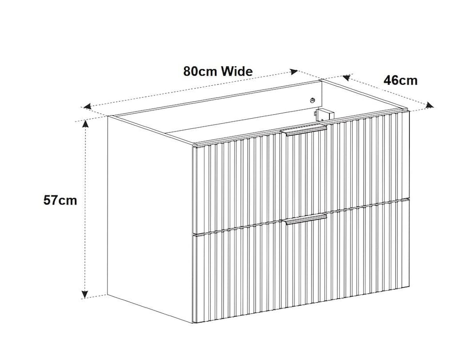 image 1 of Bathroom Vanity Unit 800mm Wall Hung Drawer Cabinet Ribbed Textured Fluted White Modern Floating Sink Unit Adel