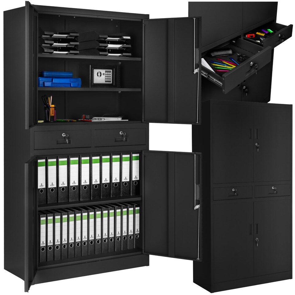 image 1 of Filing Cabinet Cosmo - 2 drawers, 5 adjustable shelves, 180 x 80 x 40 cm Black
