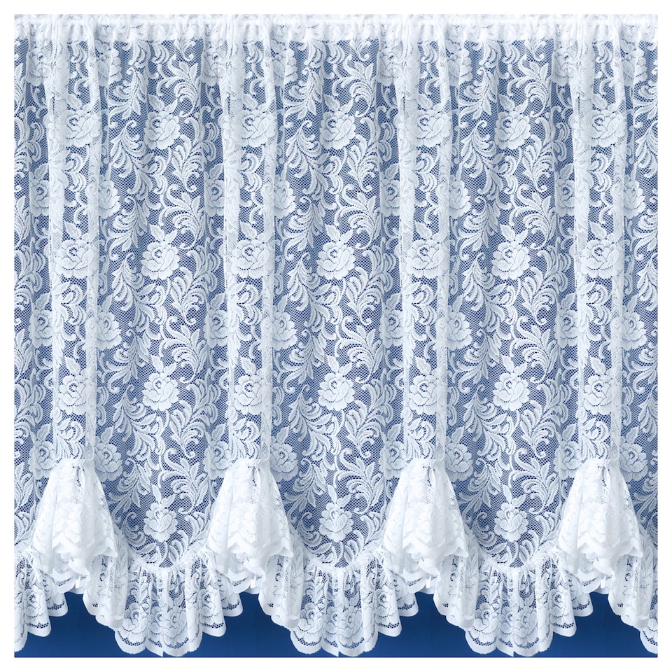image 1 of Kew Traditional Floral White Net Curtain Flounce (Width - 200cm x Drop - 114cm)