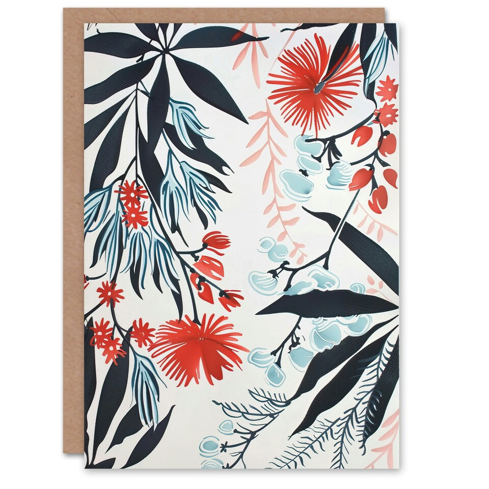 image 1 of Soft Red Flowers On Branches Bright Design Him Her Birthday Card