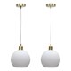 image 1 of Set of 2 Betchley - White Ribbed Glass Globe with Satin Brass Pendants | White | White glass with satin brass plate detail | Small | 2