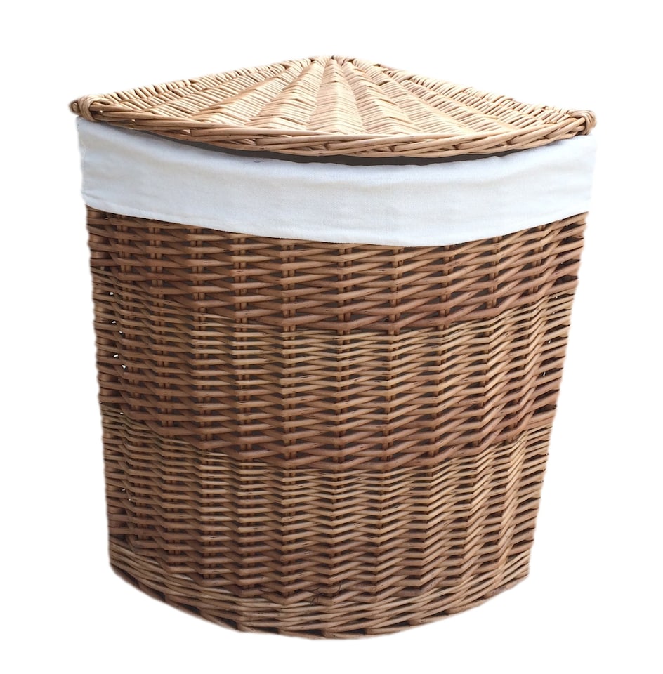 image 1 of Set of 2 Light Steamed Corner Laundry Baskets with White Lining | White | White