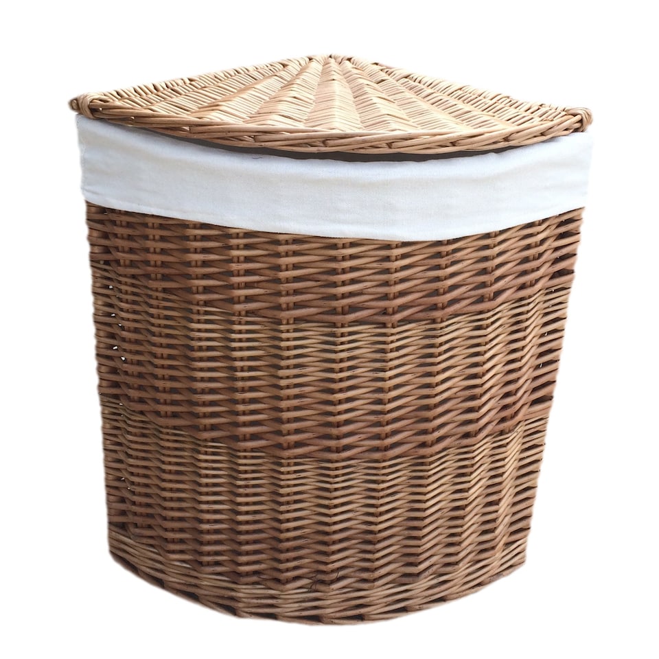 image 1 of Set of 2 Light Steamed Corner Laundry Baskets with White Lining | White | White