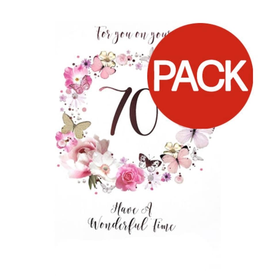 image 1 of Simon Elvin Have A Wonderful Time 70th Greetings Card (Pack of 6) - Multicoloured - One Size
