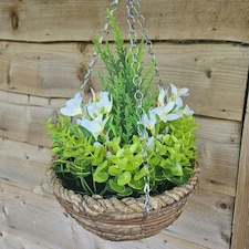 Best Artificial White Mini Daffodil Display in 10 inch Woven Decorative Hanging Basket