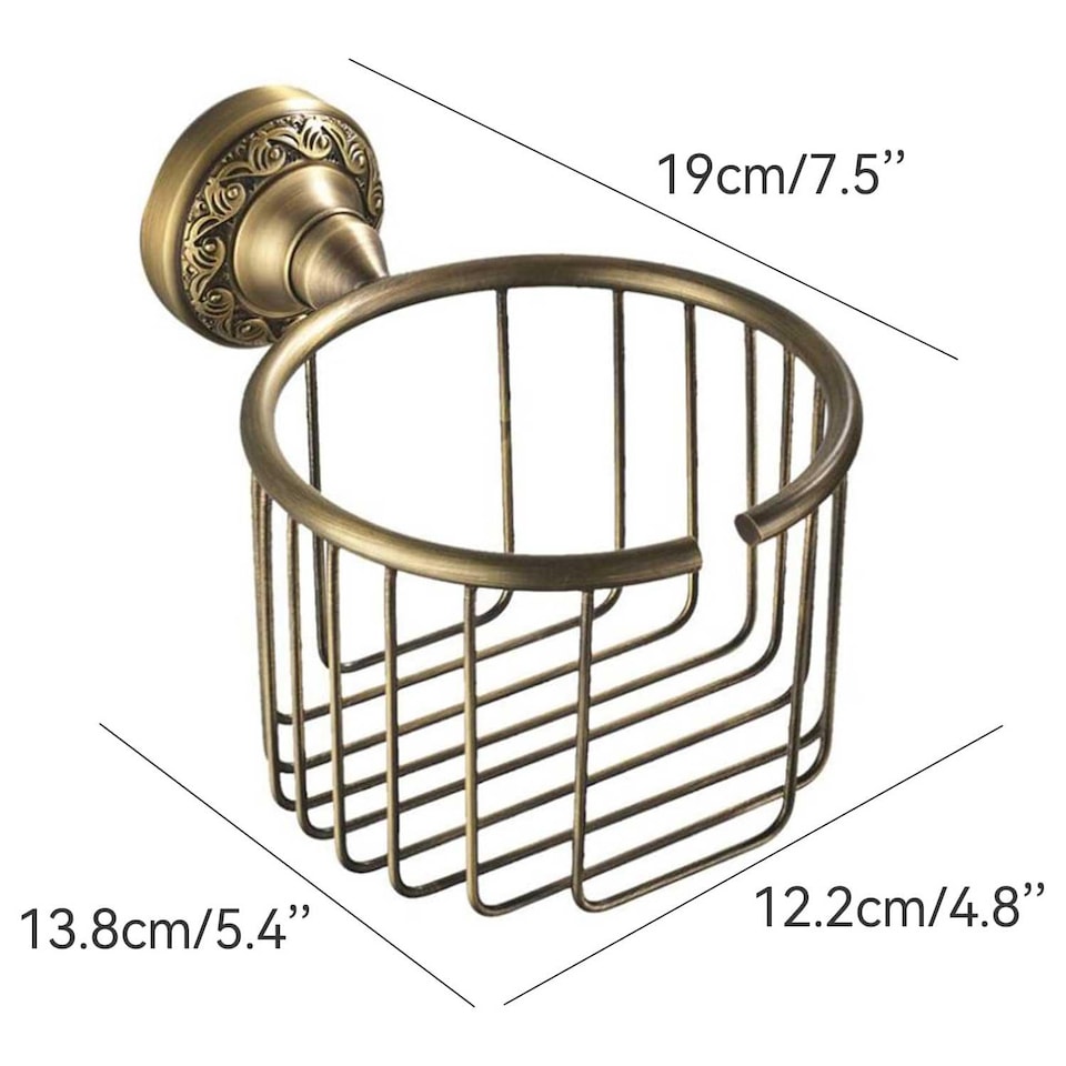 image 1 of Antique Brass Toilet WC Roll or Shampoo Basket Holder Wall Mounted High Quality