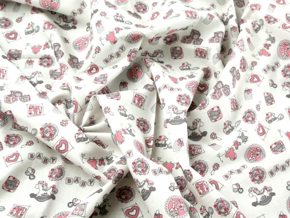 John Louden White & Pink 100% Cotton Poplin Dressmaking Fabric, 110cm / 43" Wide - per metre