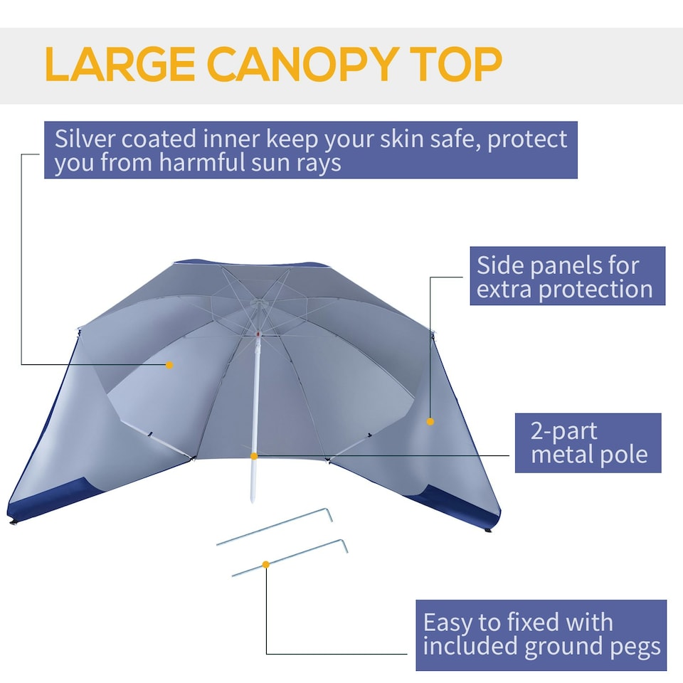 image 1 of Outsunny 2m Beach Umbrella Sun Shelter 2 in 1 Umbrella UV Protection Steel Blue