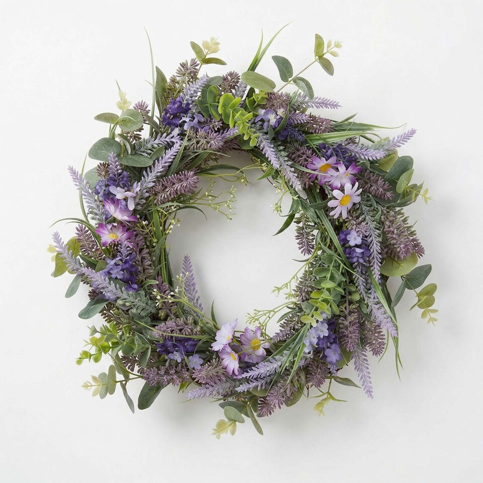 image 1 of Homescapes Artificial Lavender Wreath, 40cm, Purple