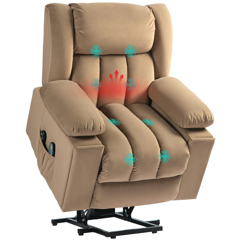 image 1 of HOMCOM Power Lift Recliner Chair with Vibration Massage, USB, Light Brown Brown | Light Brown