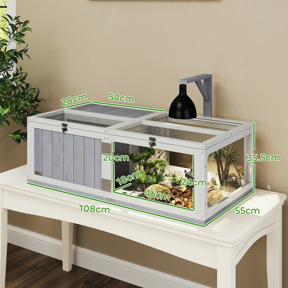 image 1 of PawHut Wooden Tortoise House with Lamp Holder, Clear Windows