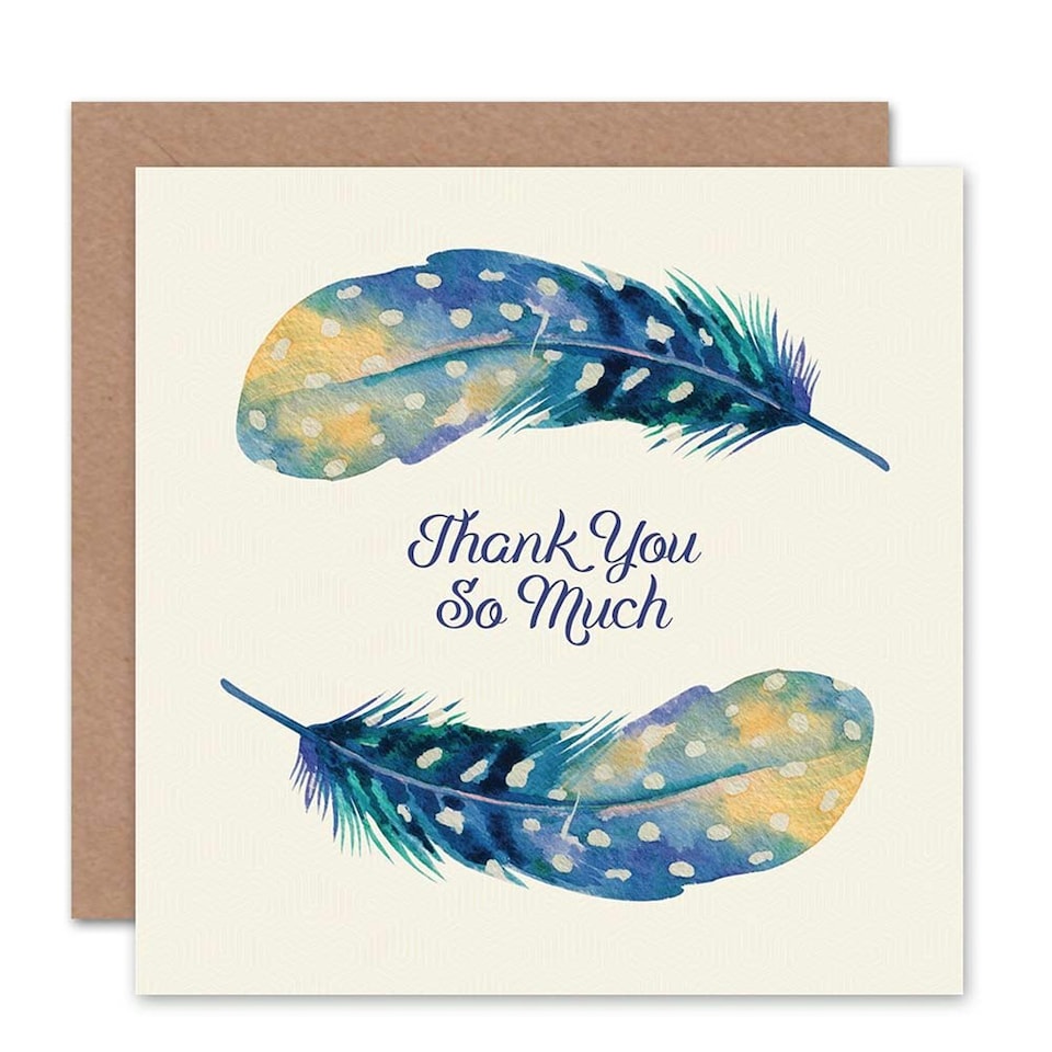 image 1 of Feather Set Watercolour Paint Yellow Thank You Card