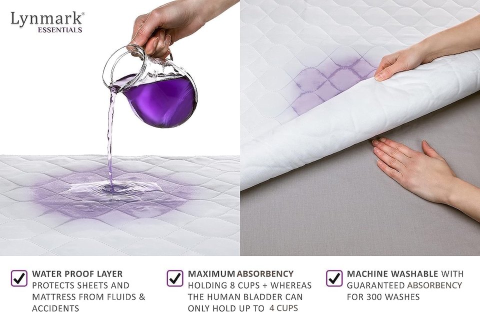 image 1 of Lynmark Waterproof Bed Protector with Tuck-In Flaps, Absorbs Up to 2000ml, 135x85cm (Tucks 85x45cm) | White | 1 pack | 1