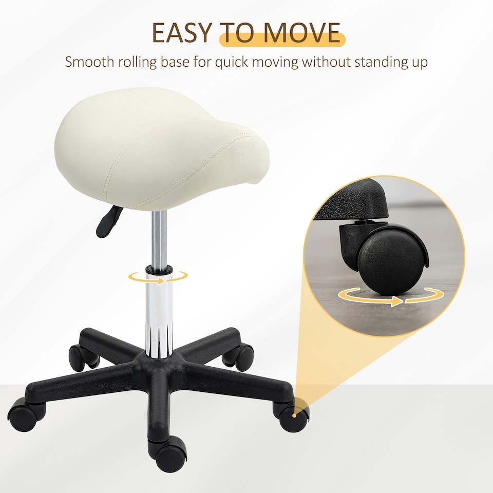 image 1 of HOMCOM Saddle Stool Adjustable Rolling Salon Chair for Massage Spa Beauty White