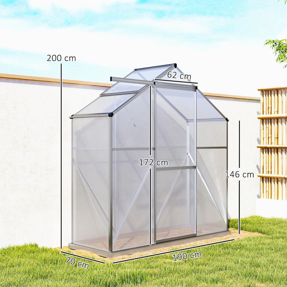 image 1 of Outsunny 6 x 2.5ft Polycarbonate Greenhouse Aluminium Green House, Dark Grey | Grey