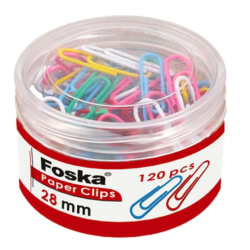 image 1 of Tub of 120 Vinyl Coated Paper Clips 28mm