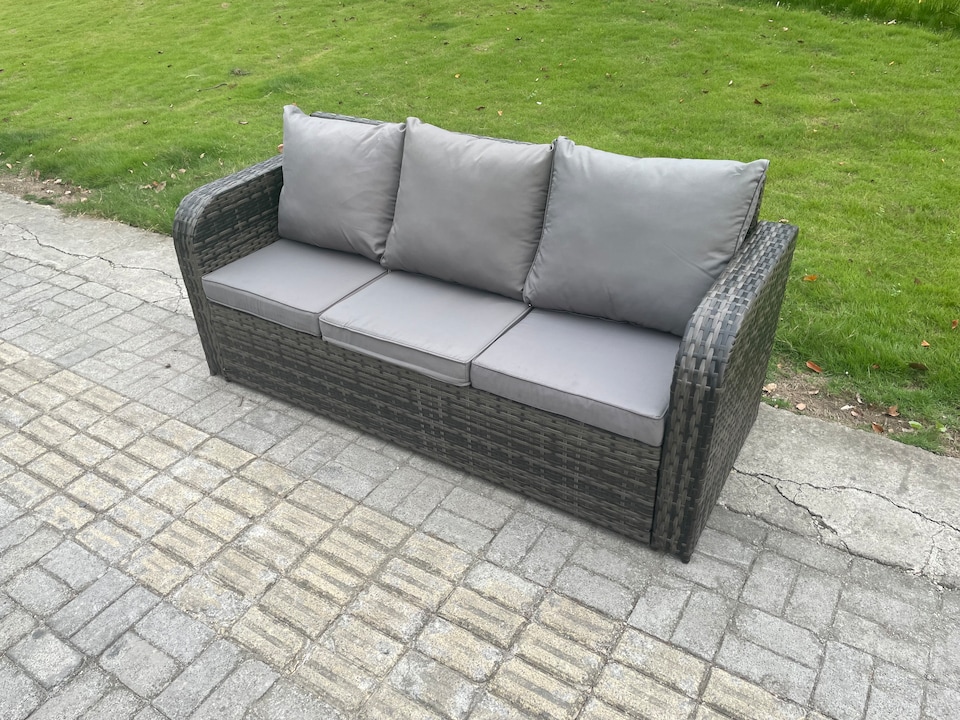image 1 of Fimous Outdoor Rattan Garden Furniture Set Conservatory Patio Sofa Coffee Table With Reclining Chair Dark Grey Mixed
