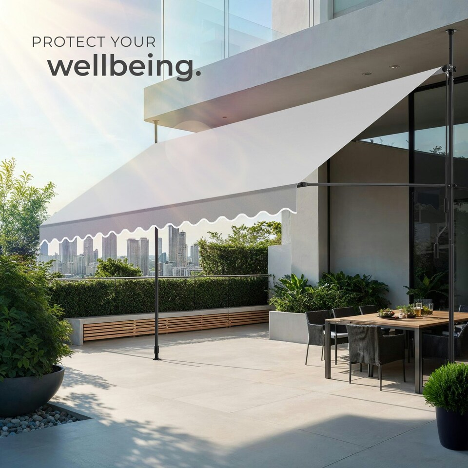 image 1 of Awning with hand crank - pressure fitted , height adjustable Grey | Light Grey | 180 x 400 cm